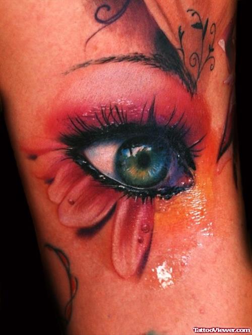 Amazing Colored Flower Eye Tattoo