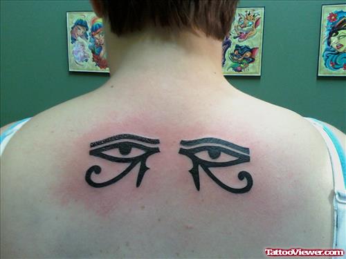Tribal Horus Eye Tattoo On Upperback