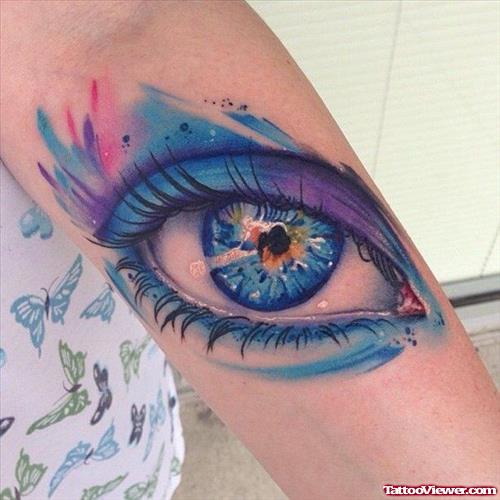 Purple and Blue Realistic Eye Tattoo On Sleeve