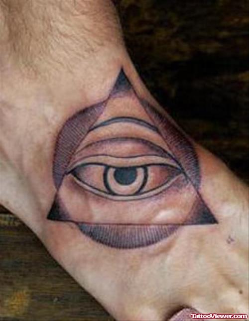Triangle Eye Tattoo On Right Foot