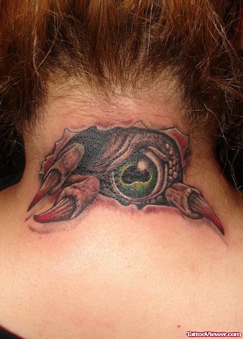 Ripped Skin Demon Eyes Tattoo On Nape