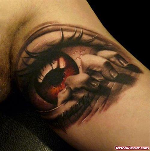 Finges And 3d Eye Tattoo On Bicep