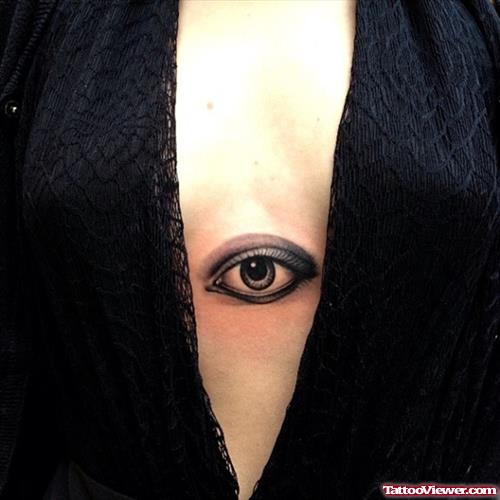 Beautiful Eye Tattoo On Clevage