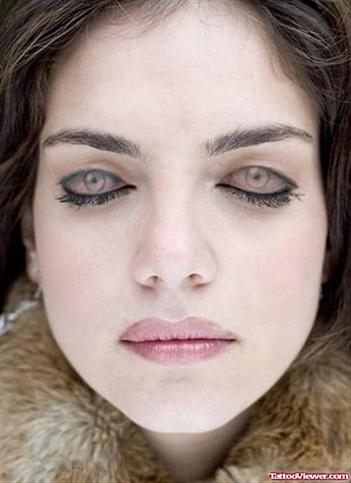 Grey Ink Eye Tattoos On Girl Eyelid