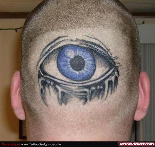 Eye Tattoo On Man Back Head