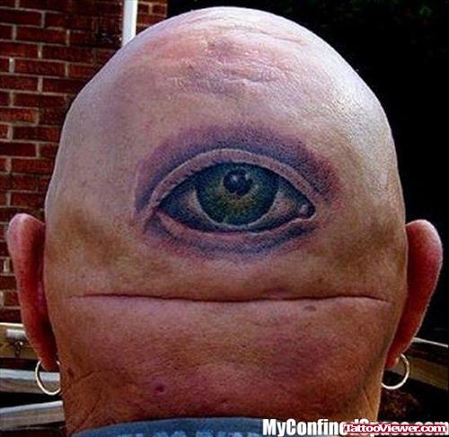 Colored 3D Eye Tattoo On Back Head