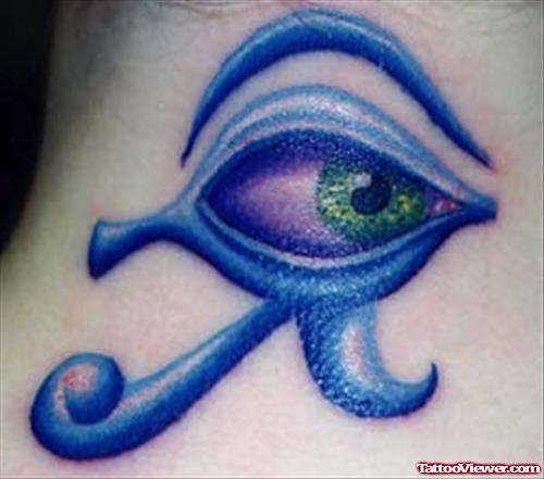Blue Eye Tattoo On Back Neck