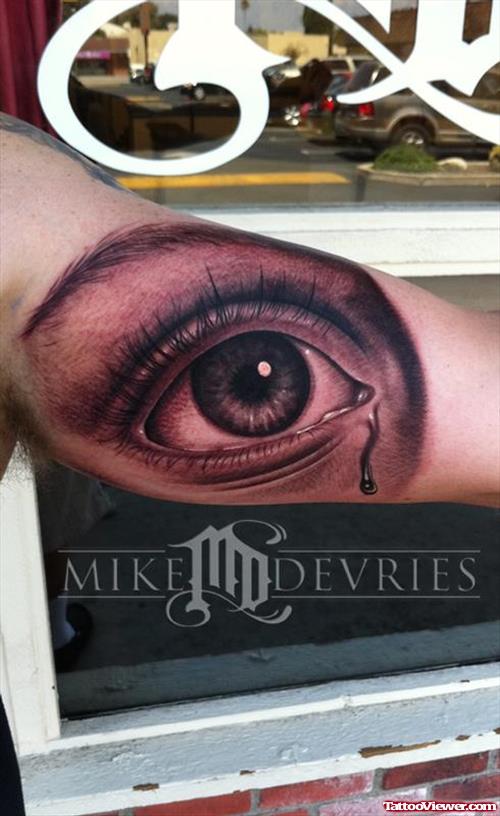 Awesome 3D Eye Tattoo On Left Bicep