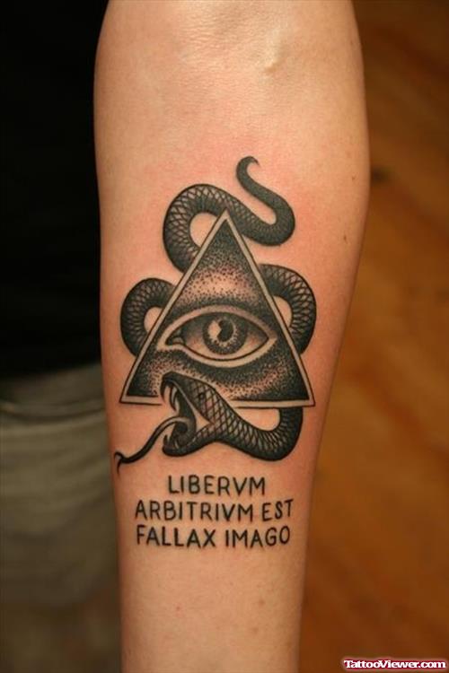 Snake And Eye Of God Tattoo On Forearm