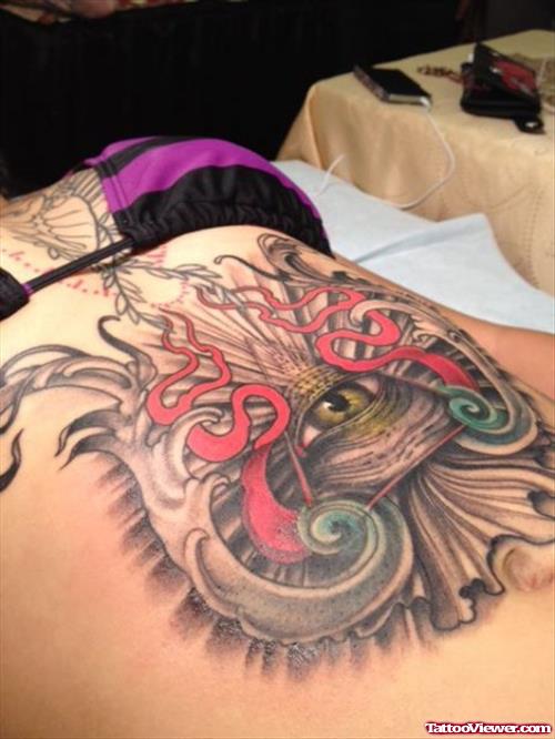Eye Of God Colored Tattoo On Stomach