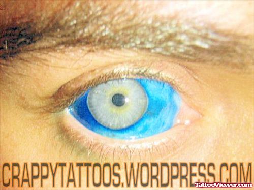 Blue Ink Eyeball Tattoo