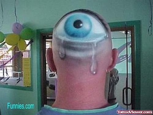 Awesome Colored Eye Tattoo On Head