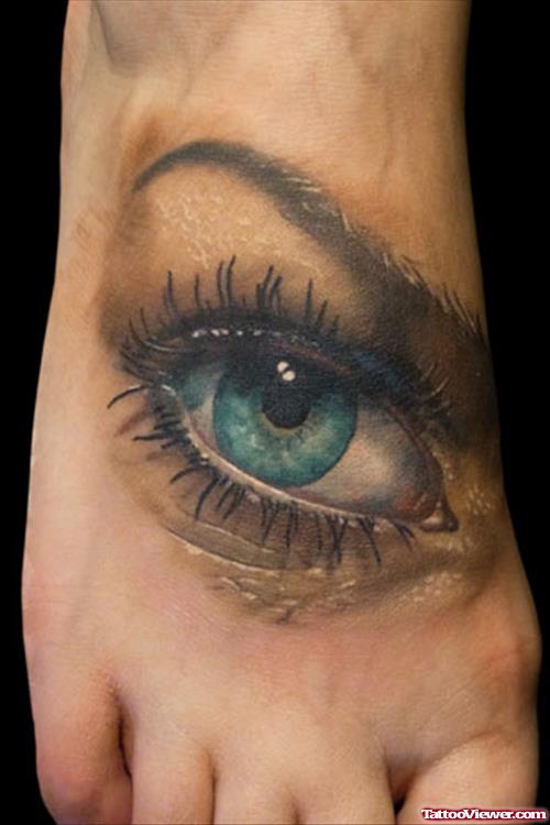 Attractive Colored Eye Tattoo On Right Foot