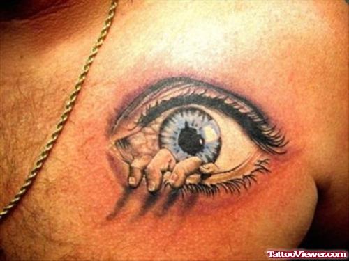 3d Eye Tattoo On Collarbone