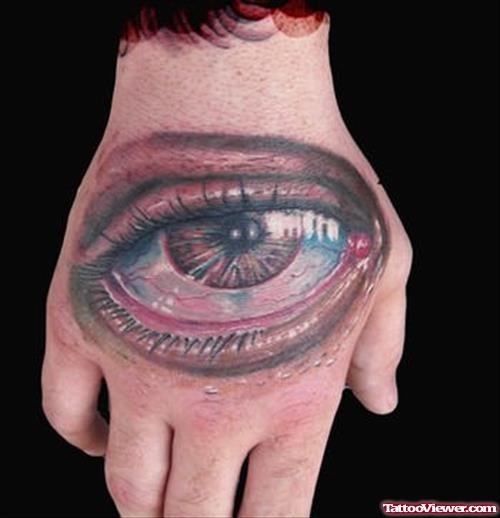 Large Colored Eye Tattoo On Right Hand