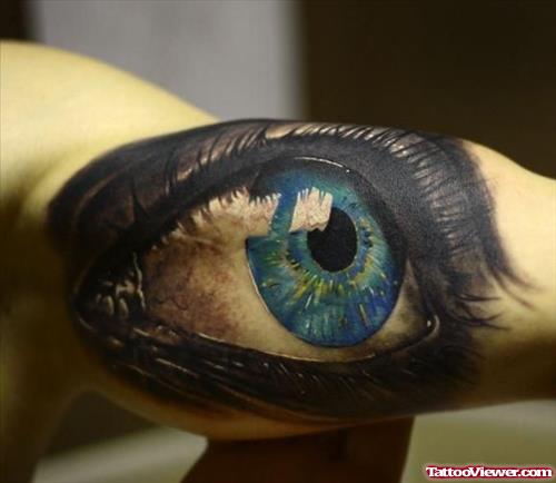 Awesome Colored  3D Eye Tattoo On Bicep