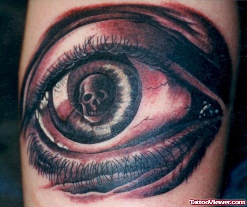 Awesome Grey Ink Skull Eyeball Tattoo
