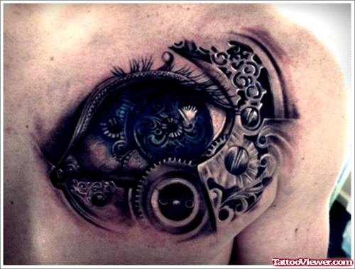 Biomechanical Eye Tattoo On Man Chest