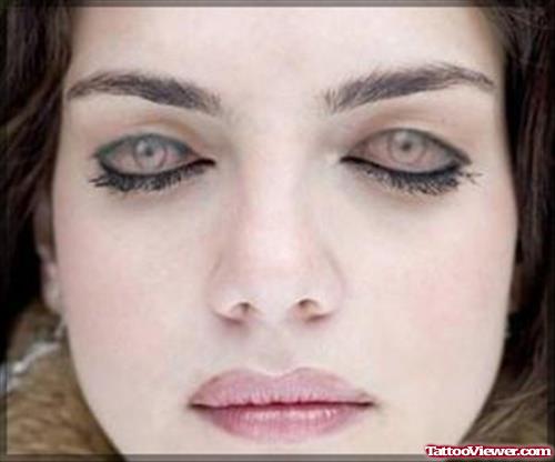 Grey Ink 3D Eyes Tattoos on Eye Lids