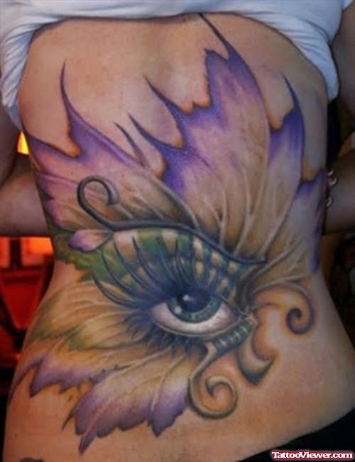 Eye Butterflu Wing Tattoo On Back
