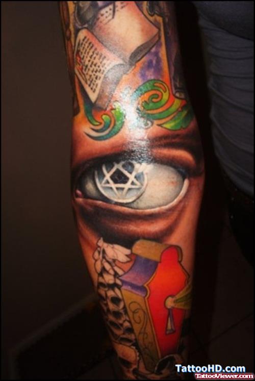 Awesome Eye Tattoo On Left Sleeve