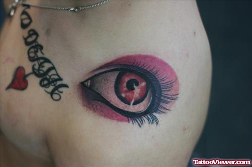 Colored Eye Tattoo On Left Shoulder