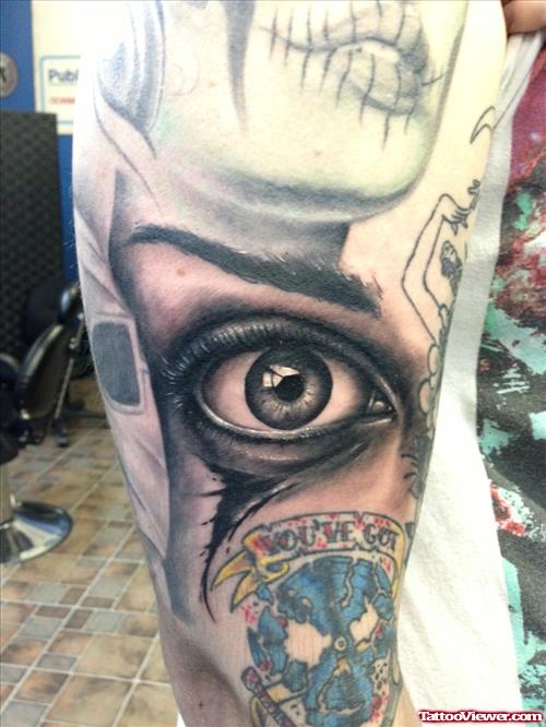 3D Eye Tattoo On Right Sleeve