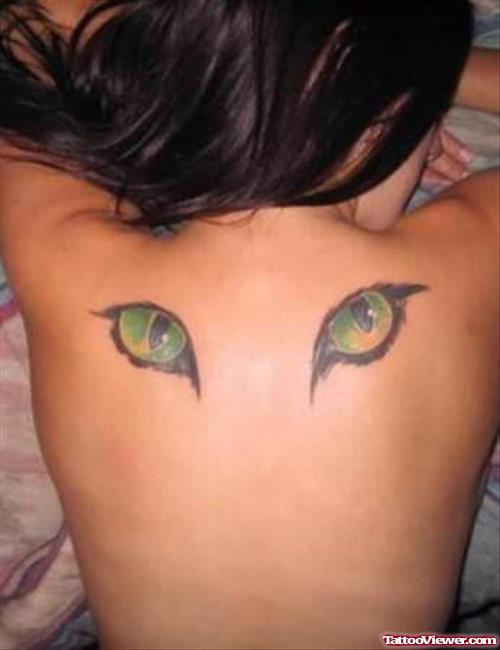 Green Eyes Tattoo On Back
