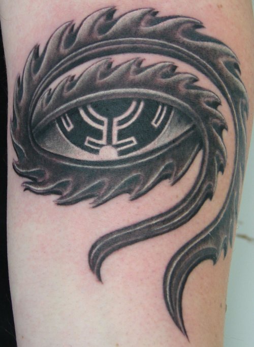Grey Ink Tool Biomechanical Eye Tattoo