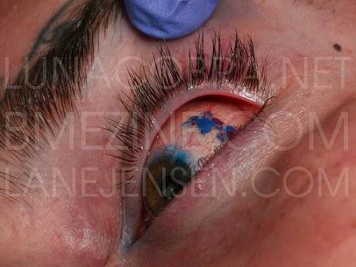 Blue Colour tattoo In Eye