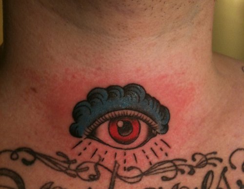 Red Eye Tattoo On Throat