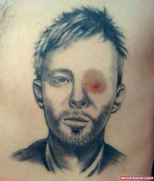 Thom Yorke Face Tattoo On Man Chest