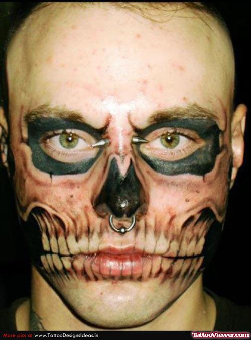 Grey Ink Skulls Face Tattoo For Men