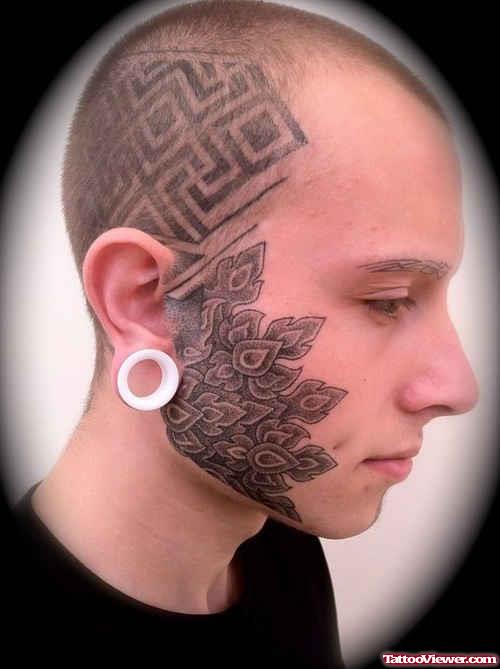 Craziest Grey Ink Face Tattoo