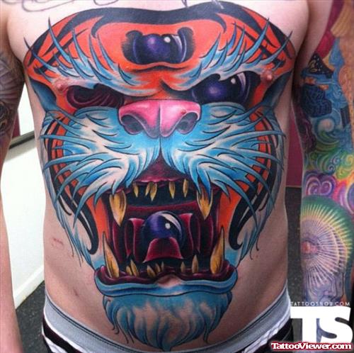 Amazing Colored Tiger Face Tattoo