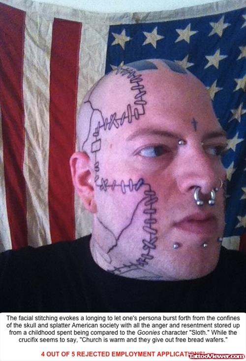 Stitched Face Tattoos For Men