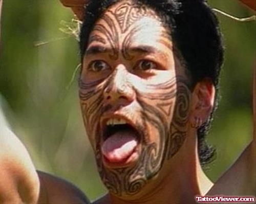 Polynesian Tribal Face Tattoo
