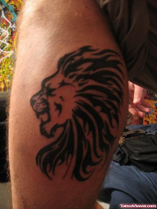 Black Ink Tribal Lion Face Tattoo