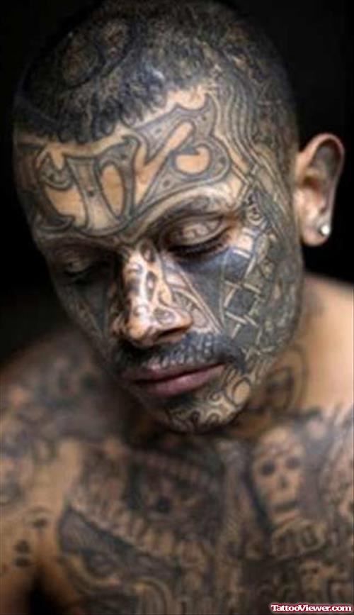 Black Ink Face Tattoo For Men