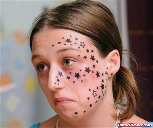 Awesome Black Stars Face Tattoo For Girls