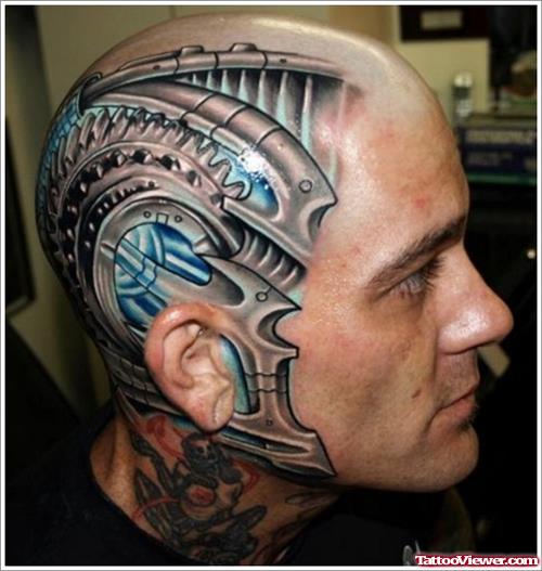 Awesome 3D Biomechanical Face Tattoo