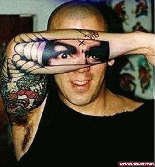 Spider Web And Eyes Face Tattoo