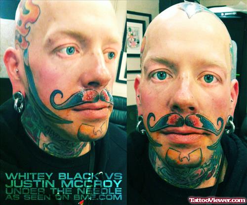 Whitey Mustache Tattoo On Face