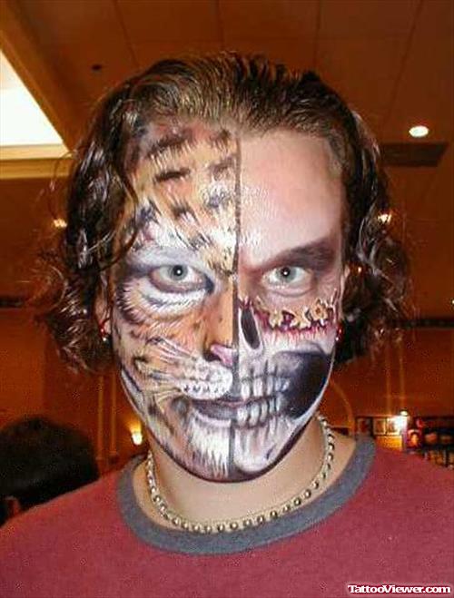 Skull And Tiger Face Tattoo