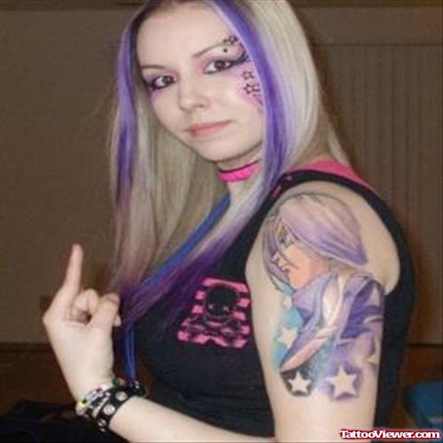 Stars And Purple Ink anime Face Tattoo For Girls