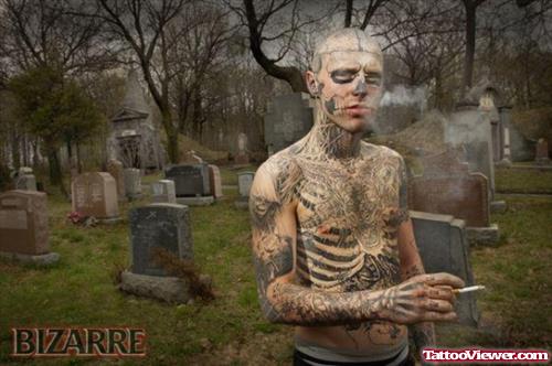 Skull Full Body And Face Tattoo