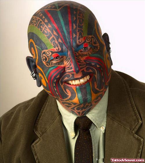Awesome Colored Face Tattoo For Men