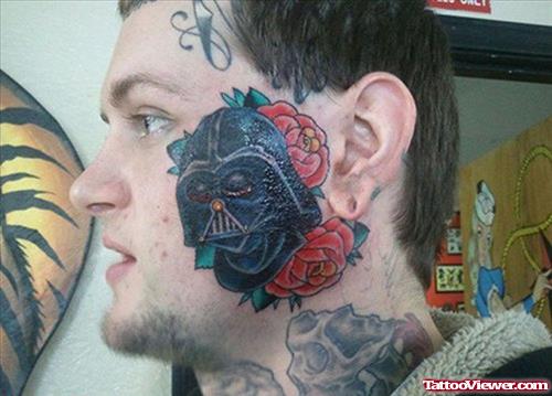 Red Rose Flowers Face Tattoos For Men