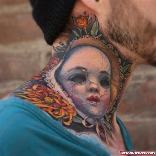 Creepy Face Tattoo On Neck