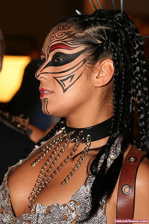 Tribal Face Tattoo For Girls